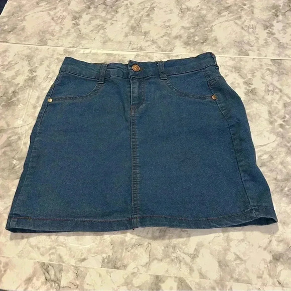 Girls Pink Angel Blue Jean Mini Skirt Size 14 - Picture 1 of 4